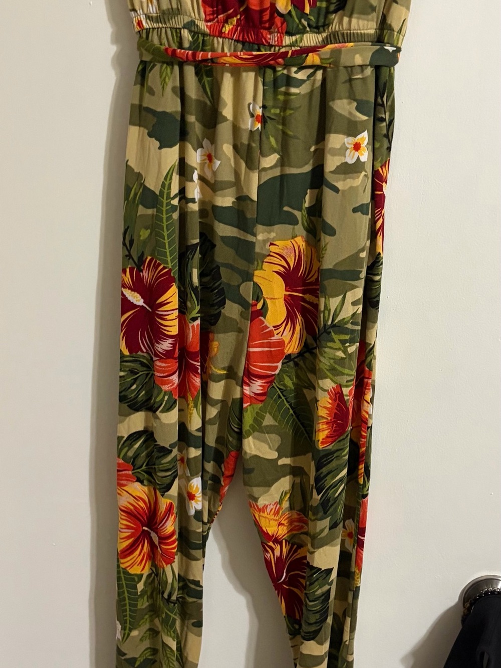 Love Floral Camo Jumpsuit in Olive, Red & Yellow - Picture 5 of 5